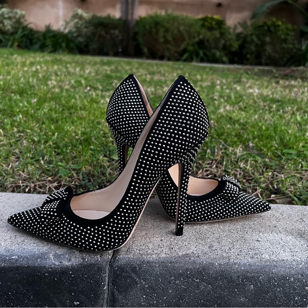 LIKE NEW LOVE black JIMMY CHOO with silver embellishments and bow